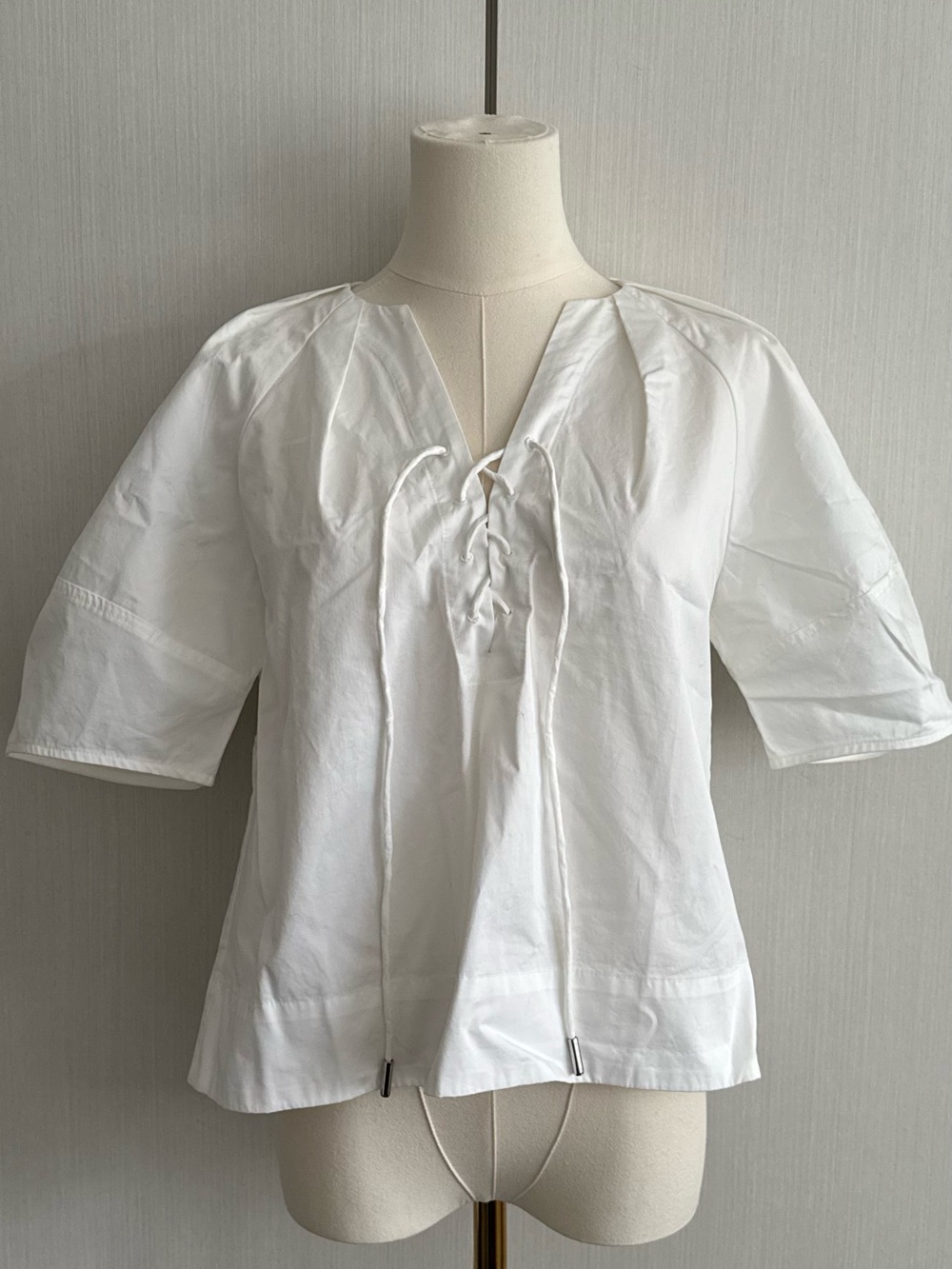 Madewell White Lace-Up Poplin Blouse